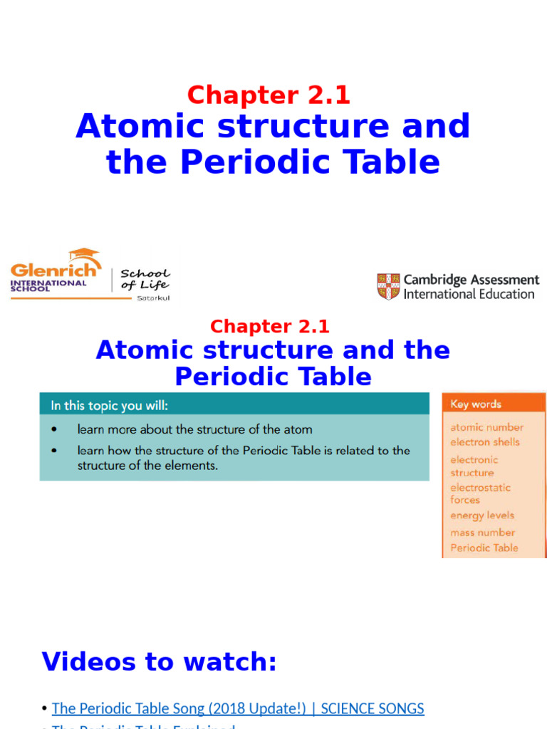 Class 8 2.1 - Atomic Structure and The Periodic Table | PDF
