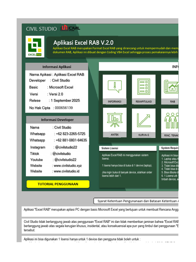 Aplikasi Excel RAB Versi 2.0 oleh Civil Studio | PDF
