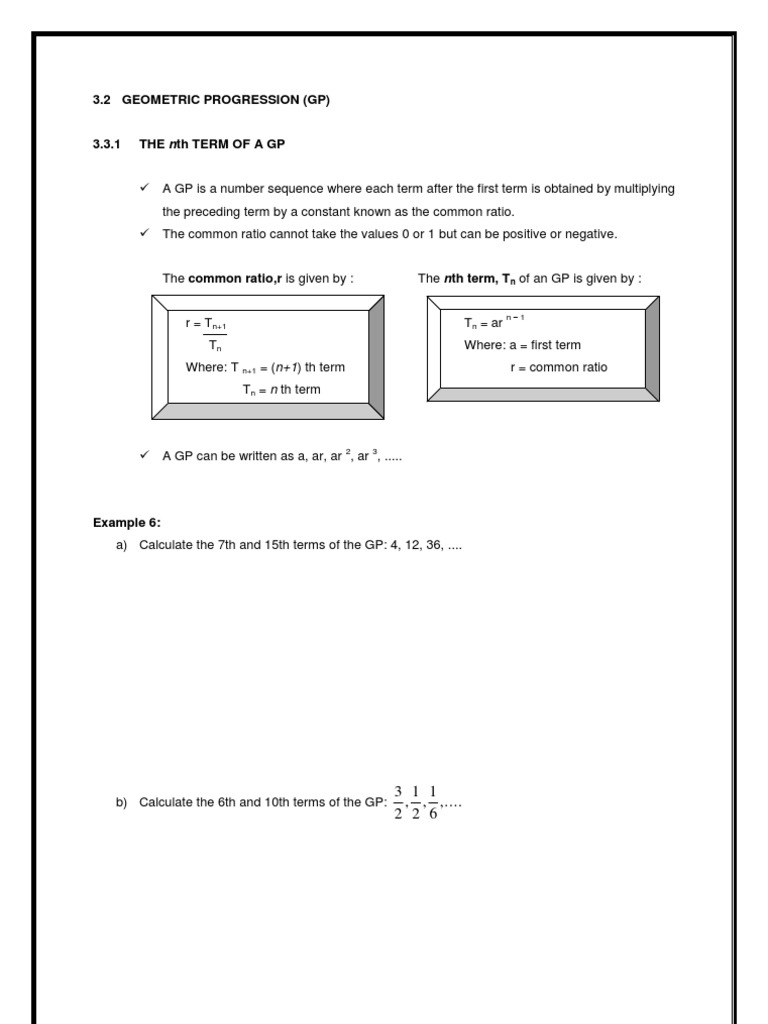 Geometric Progression: nth Term & Sum | PDF | Teaching Mathematics ...