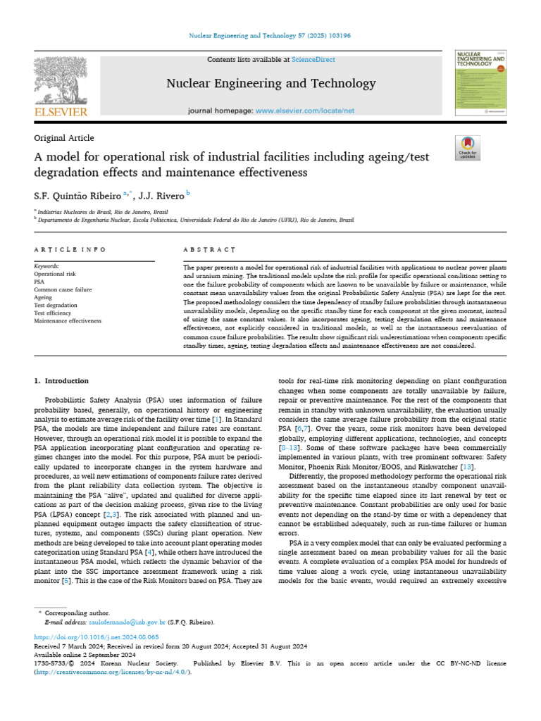 Operational Risk Model for Nuclear Facilities | PDF | Reliability ...