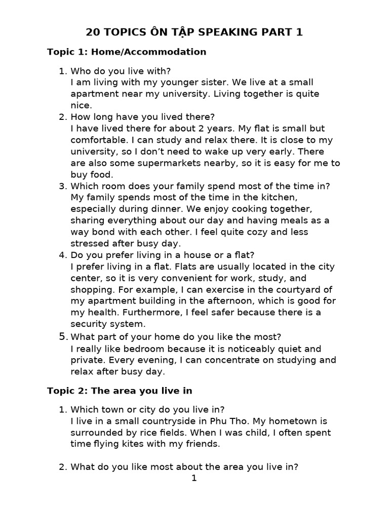 20 Speaking Topics for IELTS Part 1 | PDF | Sports | Text Messaging