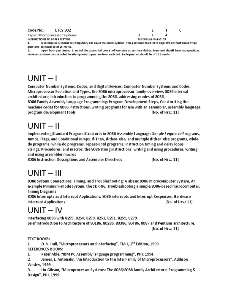 Unit - I: Paper: Microprocessor Systems 3 1 4 | PDF | Discrete Fourier ...