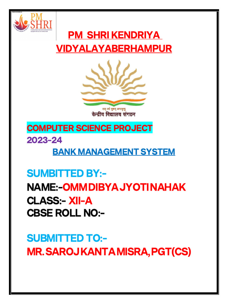CS Project Bank Management System 2023 24 | PDF | Databases | My Sql