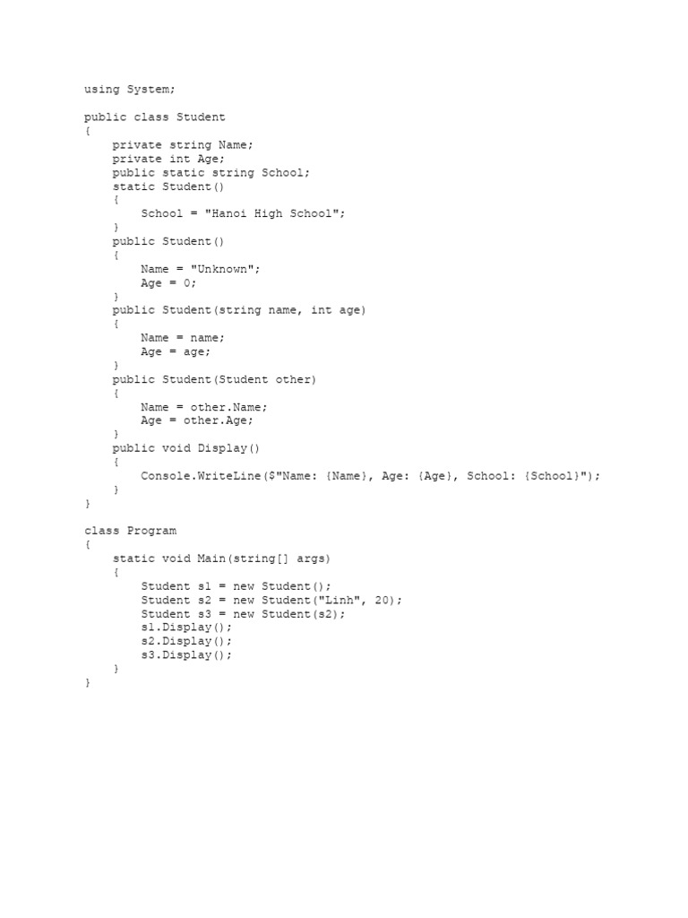 C# Student Class Implementation | PDF
