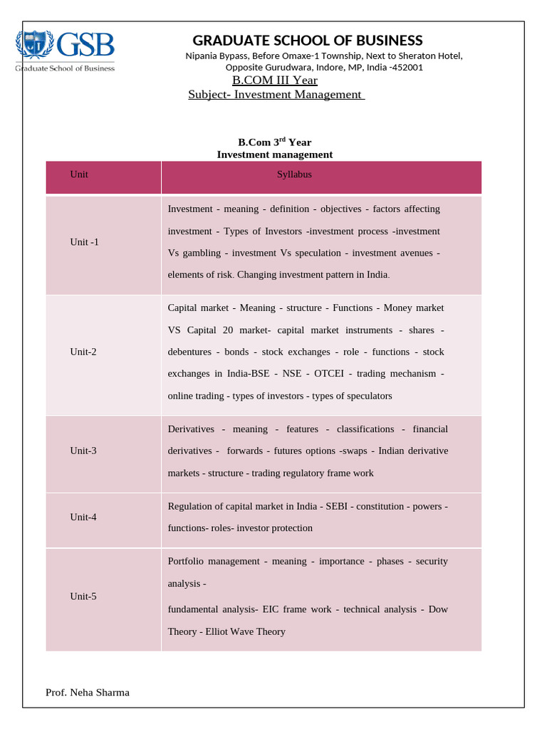 Investment Management Syllabus Overview | PDF | Bonds (Finance) | Investing