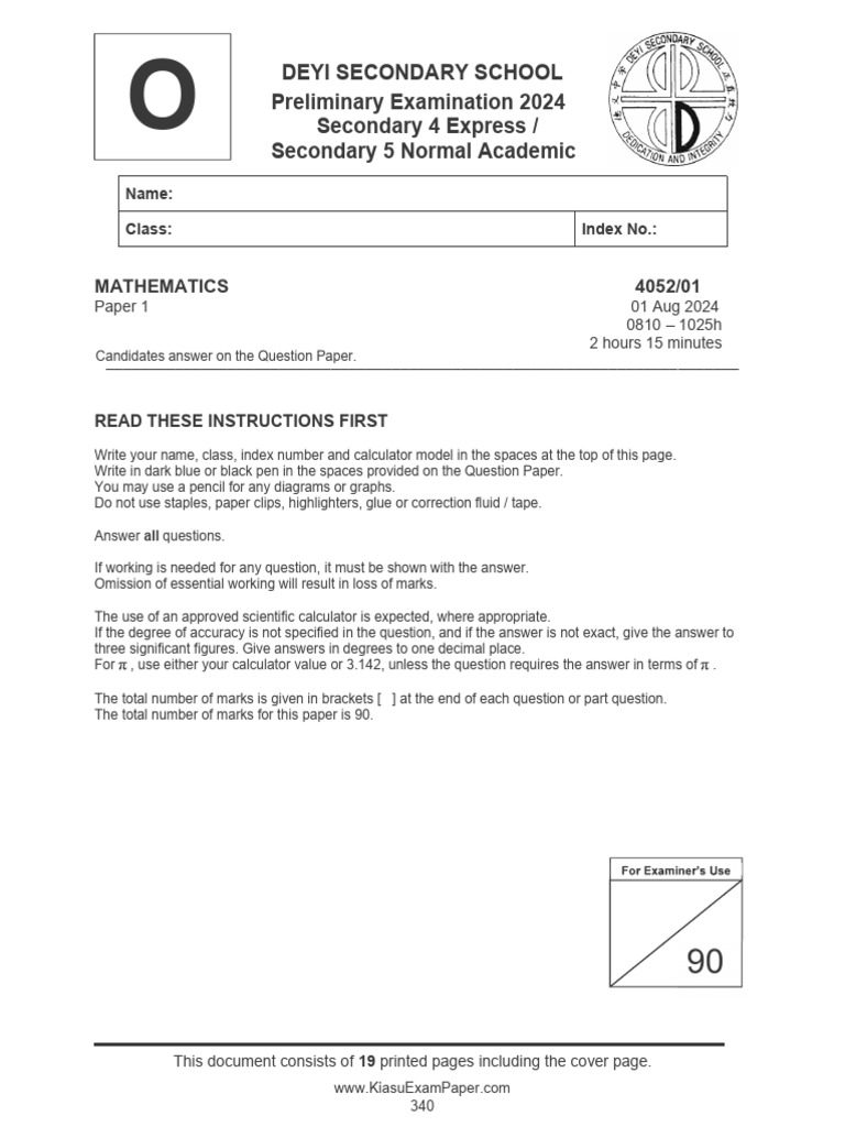 2024 EMaths Prelim - Deyi | PDF | Circle | Area