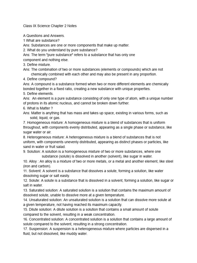 Class 9 Science Chapter 2 Notes | PDF | Mixture | Chemical Substances