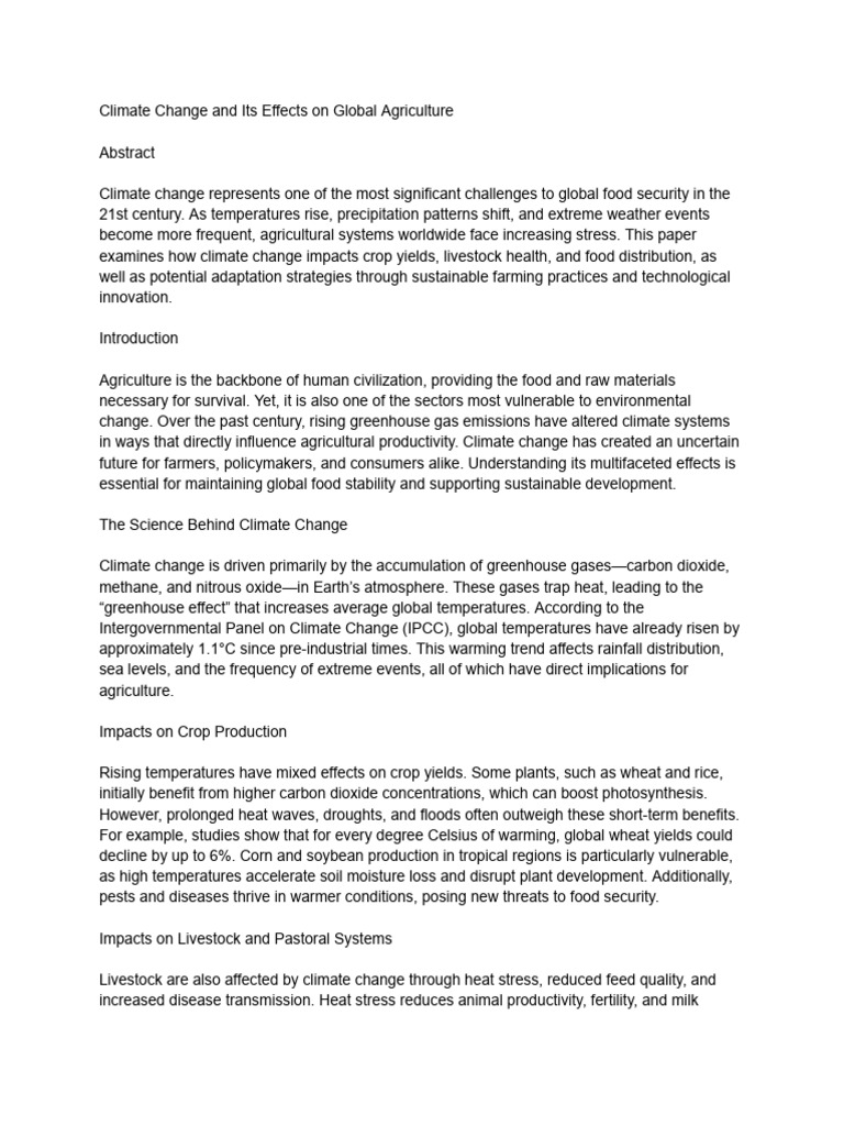 Climate Change and Its Effects On Global Agriculture | PDF | Climate ...