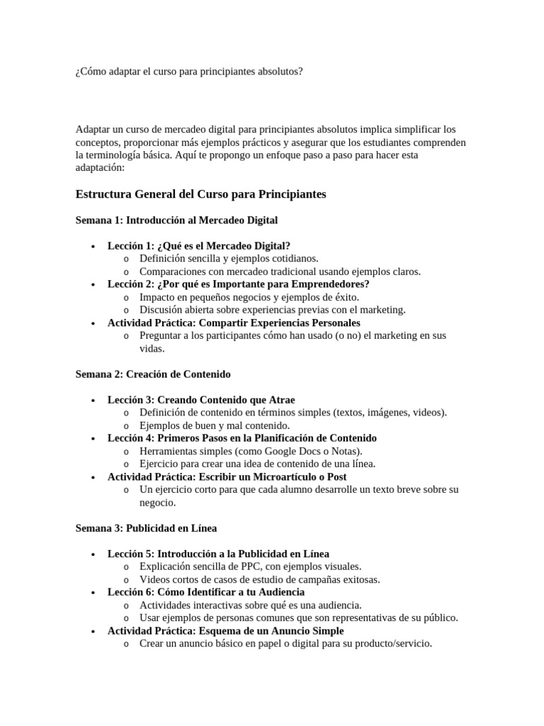 Cómo Adaptar El Curso para Principiantes Absolutos | PDF | Publicidad ...