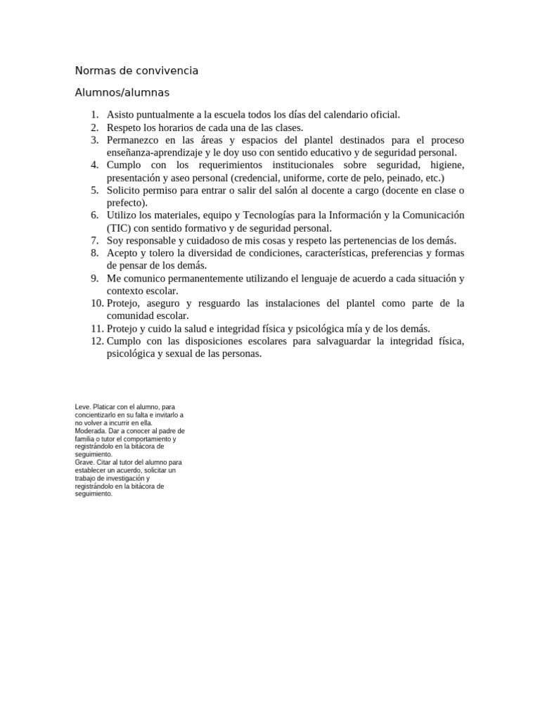 Normas de Convivencia Escolar para Alumnos | PDF