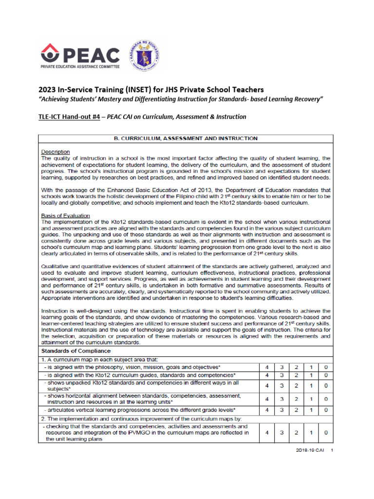 HO4-S1 - 2023 - TLE-ICT - PEAC CAI On Curriculum, Assessment ...