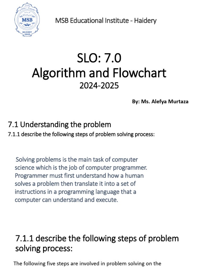 X - CS - 7.0 Algorithm and Flowchart - 2024-25 | PDF | Algorithms | Area