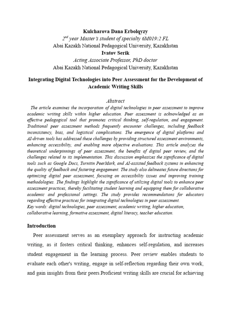 Digital Tools in Peer Assessment for Writing | PDF | Peer Review ...
