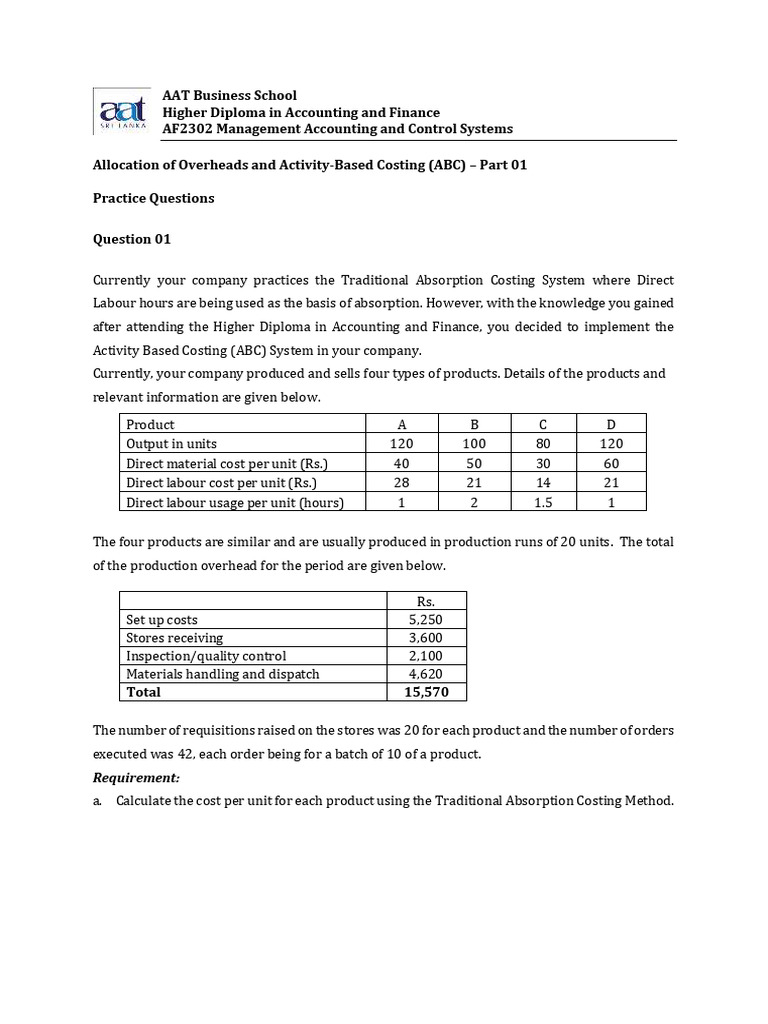 Activity-Based Costing Practice Questions | PDF | Cost Of Goods Sold | Cost
