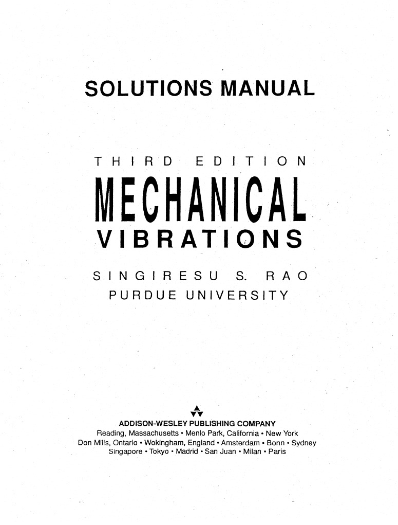 Mechanical Vibrations S.rao 3rd Edition Solution Manual | PDF
