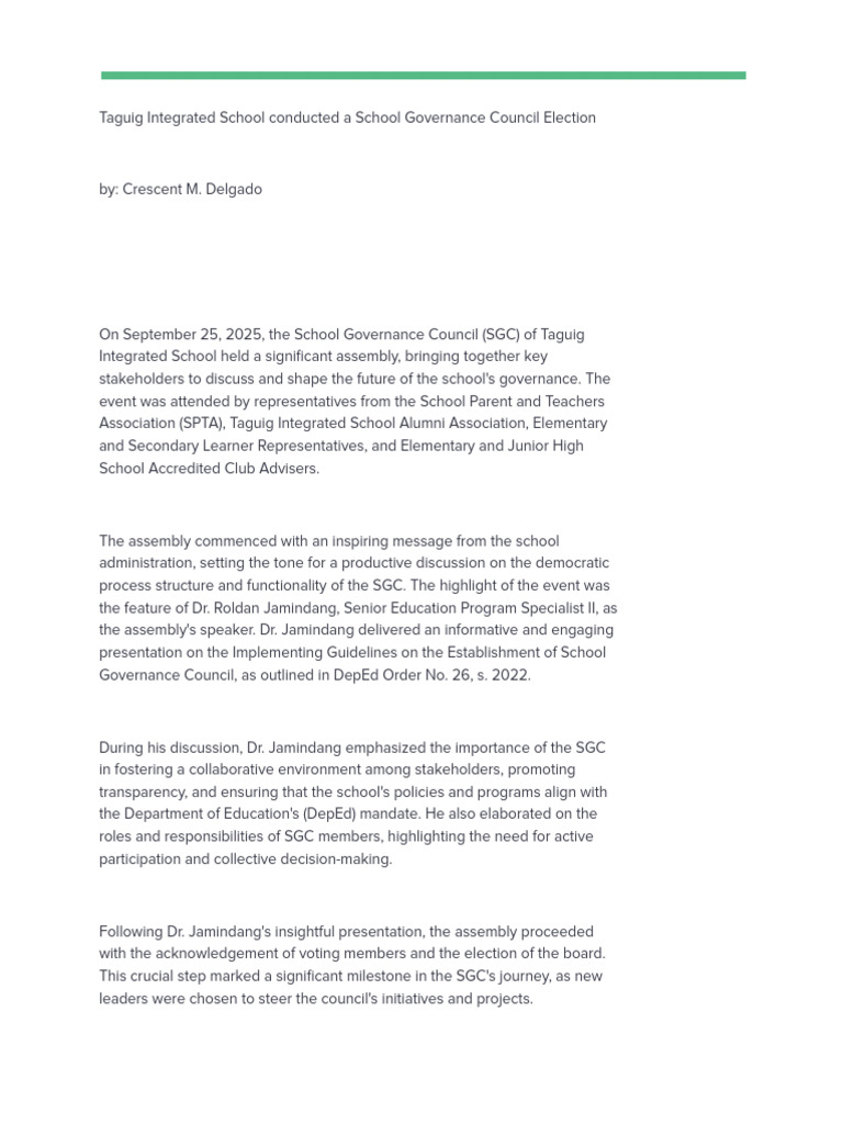 Taguig Integrated Conducted SGC Election | PDF | Governance