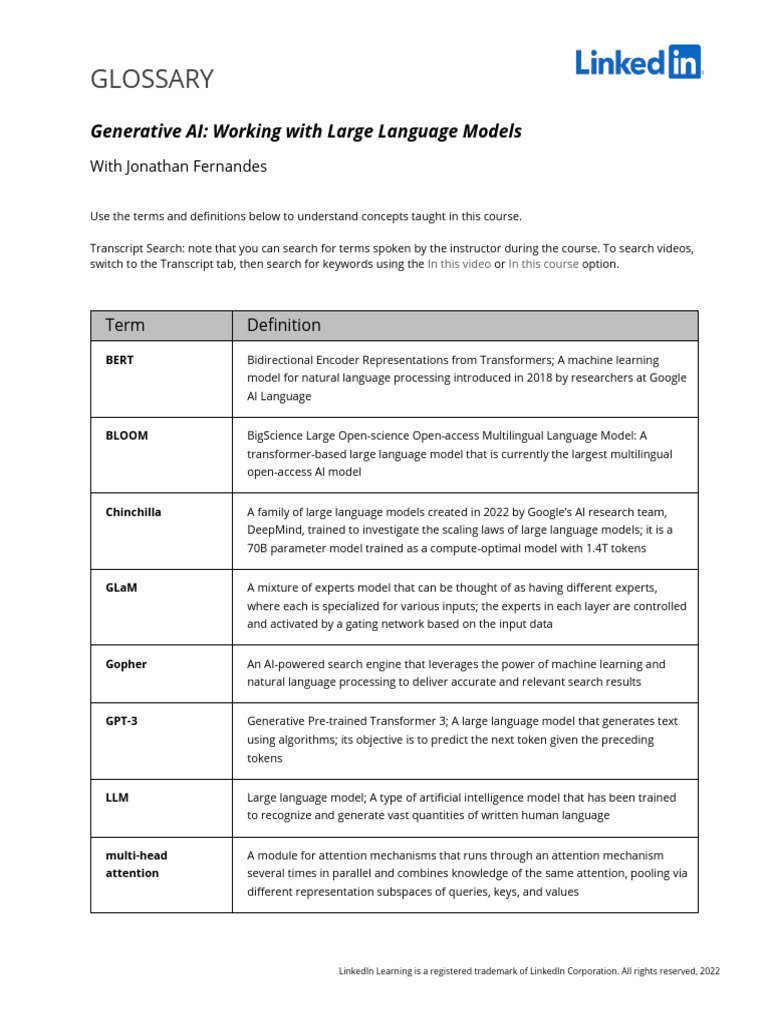 Glossary Generative AI Large Language Models | PDF | Artificial ...