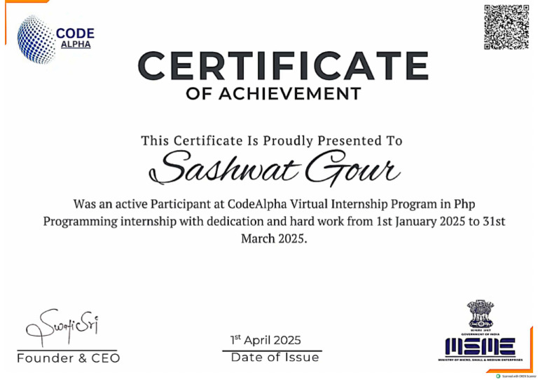 Internship Certificate PHP Code Alpha | PDF