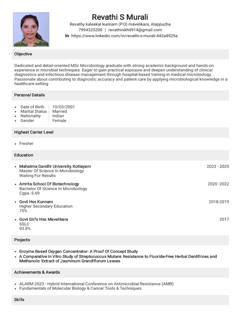 MSc Microbiology Graduate Resume | PDF