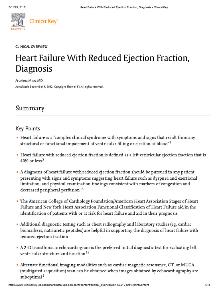 Heart Failure with Reduced Ejection Fraction Diagnosis | PDF | Heart ...