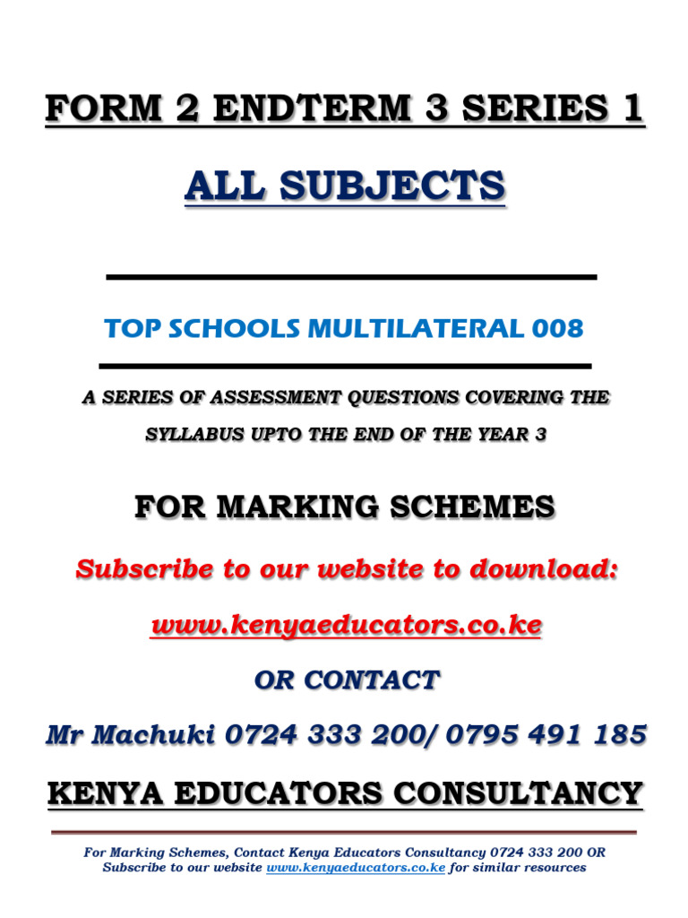 Form 2 Endterm 3 Exams s1 | PDF | Chemical Elements | Magnesium