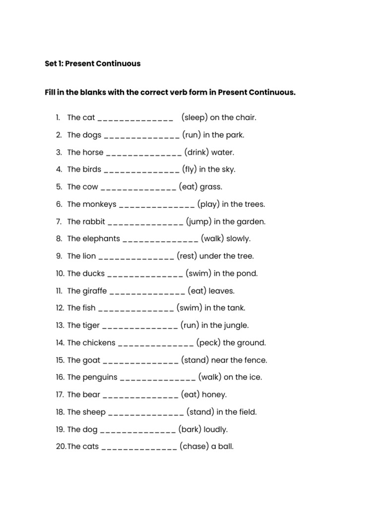 Present Continuous Exercises for Kids | PDF