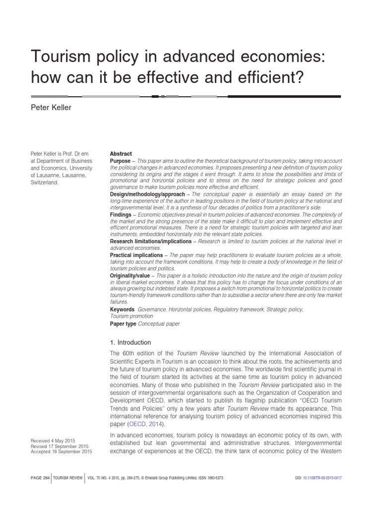 Tourism Policy in Advanced Eco | PDF | Market (Economics) | Policy