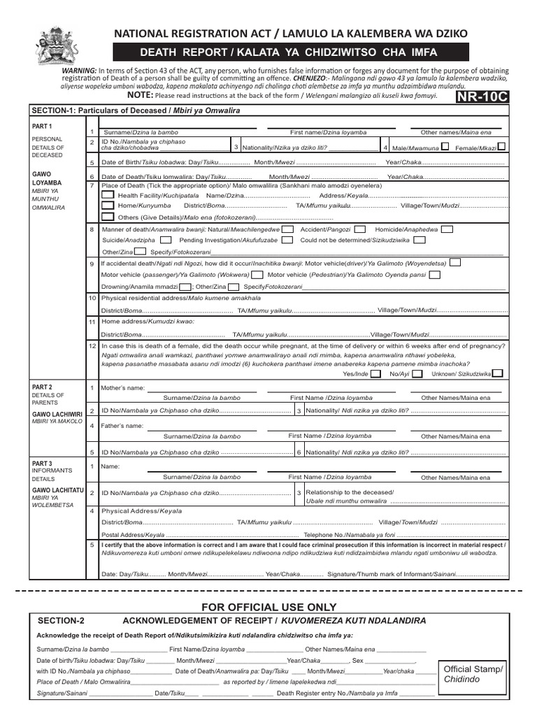 Death Registration Form Instructions | PDF