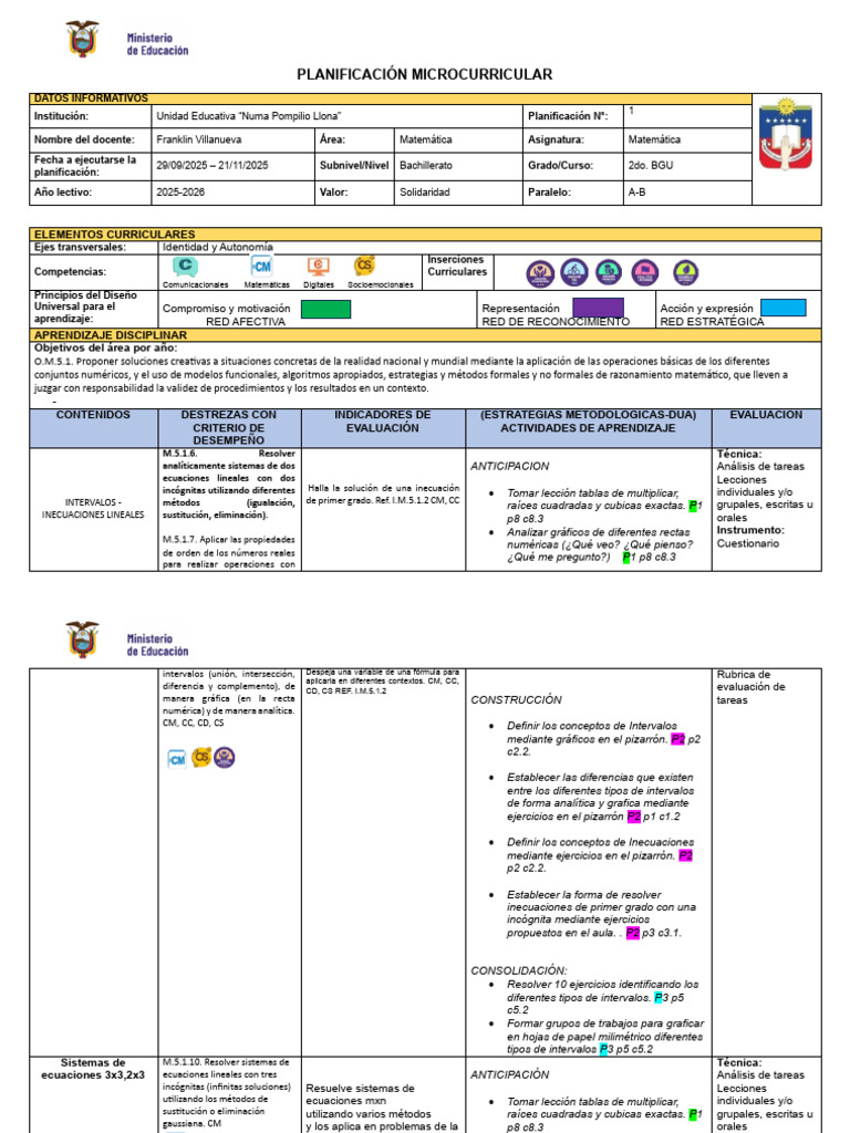 Formato Microplan-2025-2026 Trimestre 1 2y3 | PDF | Ecuaciones | Plan ...