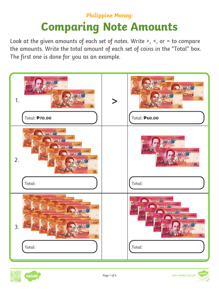 T 1725368826 Philippine Money Comparing Note Amounts Ver 2 | PDF ...