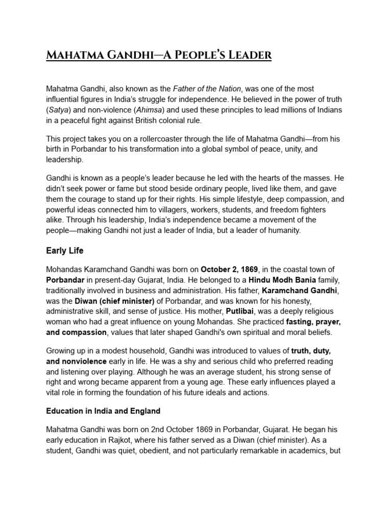 Mahatma Gandhi-A People's Leader | PDF | Cost Of Living | Mahatma Gandhi