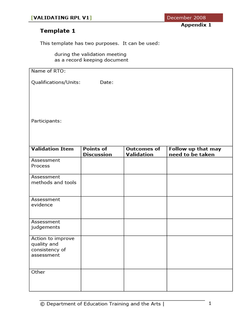 RPL Assessment Validation Templates | PDF | Learning