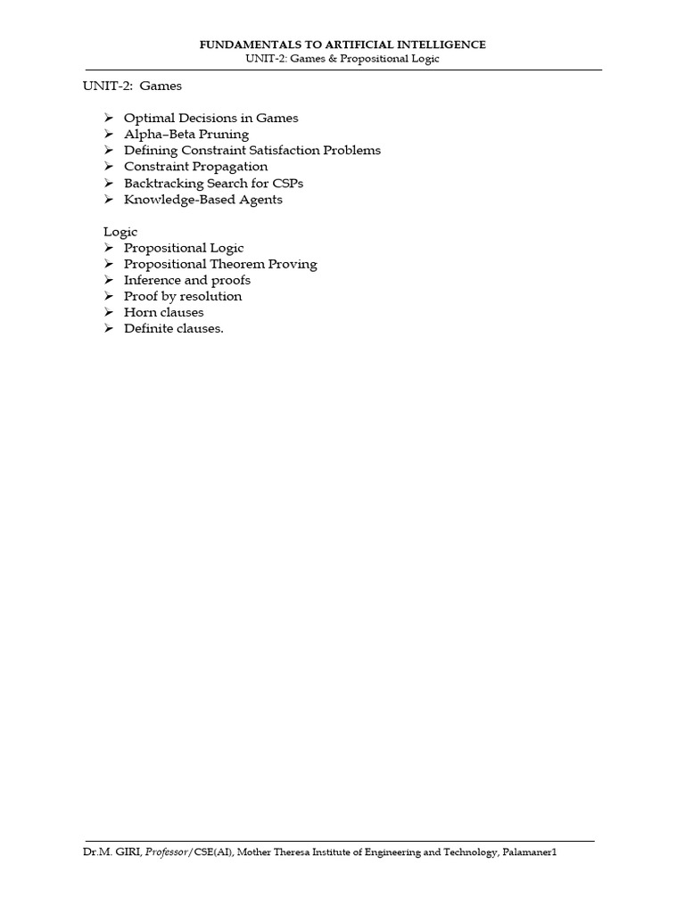 AI Fundamentals: Games & Logic Concepts | PDF | Logic | Mathematics