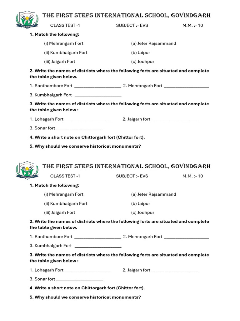 Class 5 EVS Test 1 | PDF