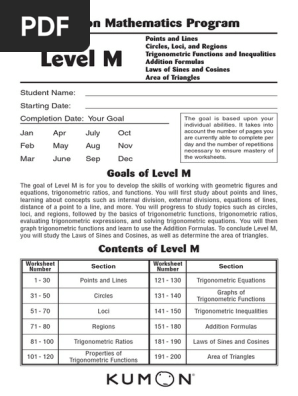 Kumon Level M Mathematics Overview | PDF | Trigonometry