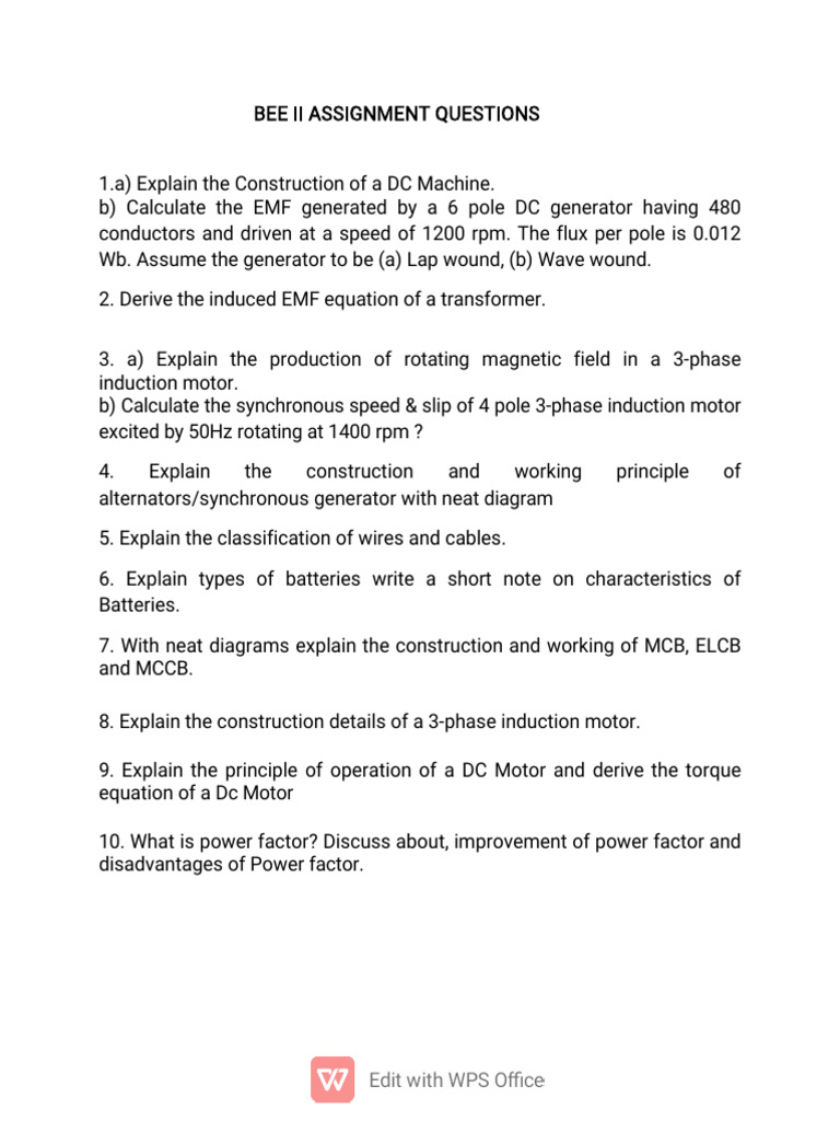 Bee II Assignment Questions | PDF