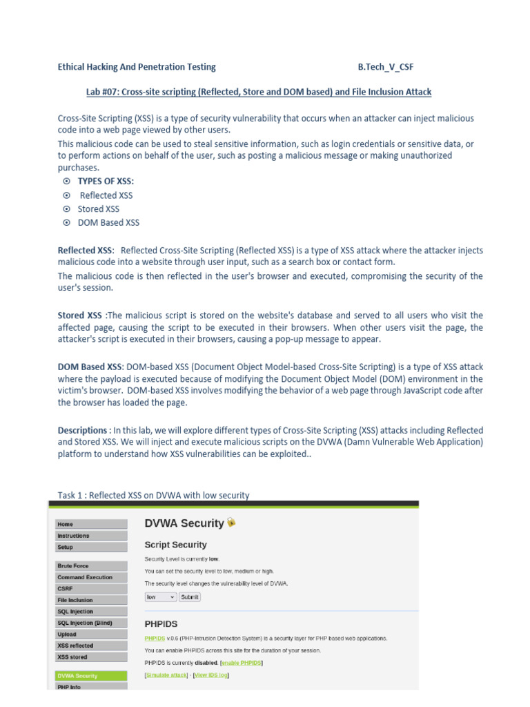 XSS and File Inclusion Attack Lab Guide | PDF | World Wide Web ...