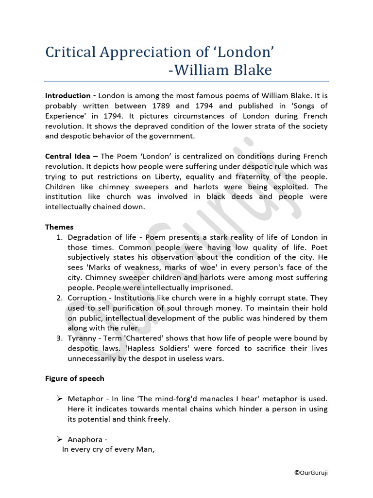 Critical Appreciation of London | PDF | Poetry