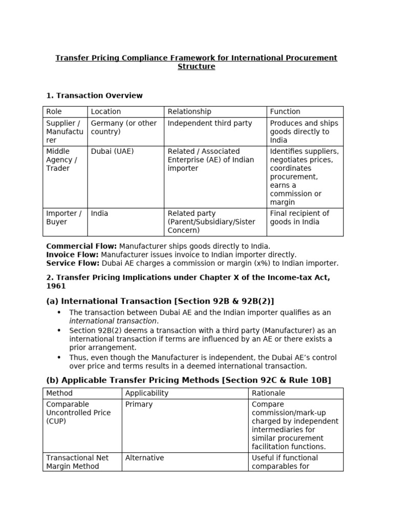 Transfer Pricing Compliance for Procurement | PDF | Payments | Tax Treaty
