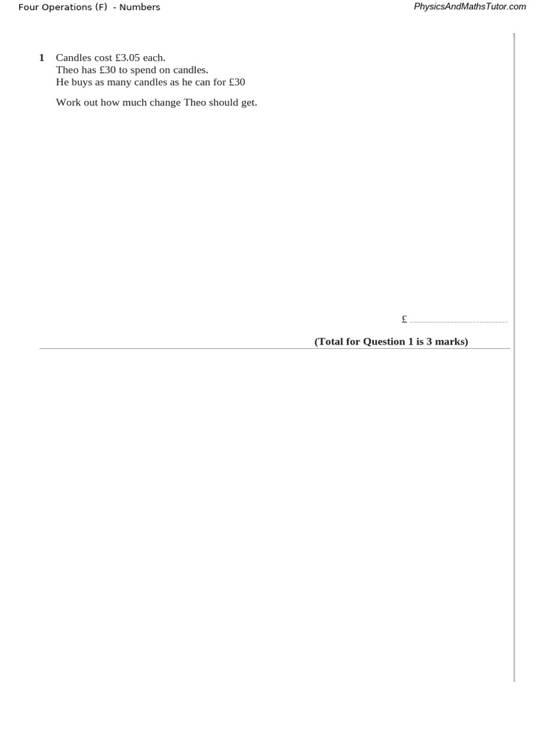 Four Operations Math Problems | PDF | Euro