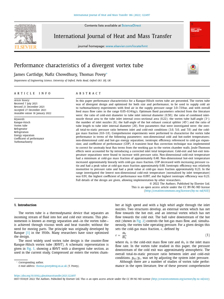Divergent Vortex Tube Performance Analysis | PDF | Scientific Phenomena ...