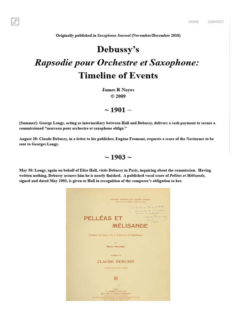 Debussy's Rapsodie Saxophone Timeline | PDF