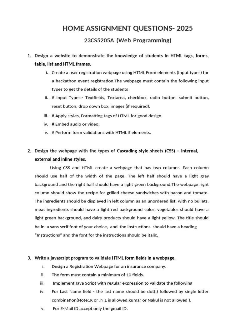 Web Programming Assignment 2025 | PDF | Html Element | Html