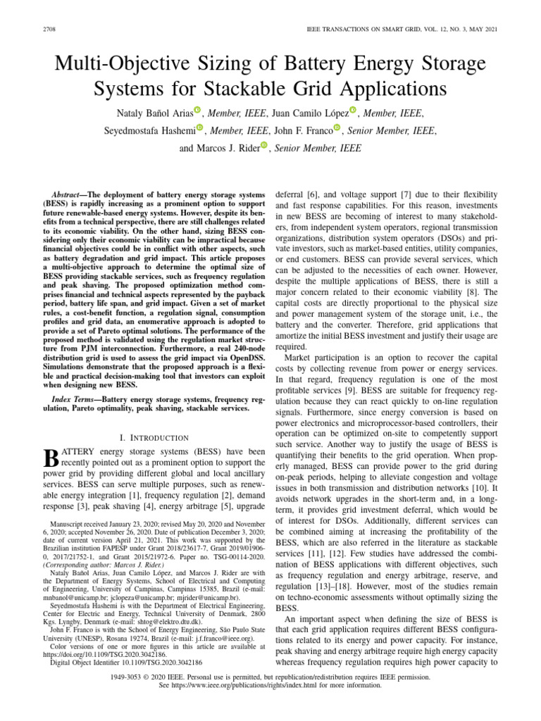 Multi-Objective BESS Sizing for Grids | PDF | Electrical Grid ...
