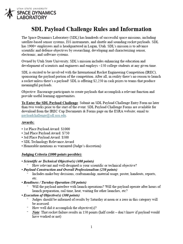 SDL Payload Challenge Overview and Prizes | PDF | Space Program Of The ...