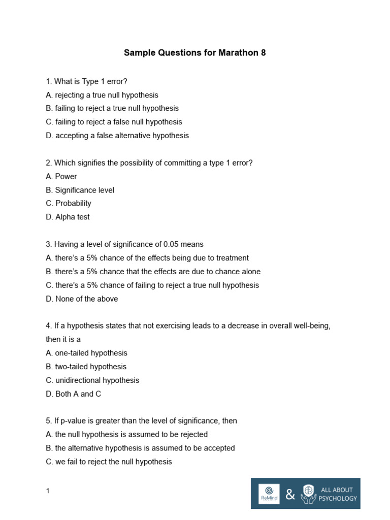 Marathon 8: Hypothesis Testing Questions | PDF