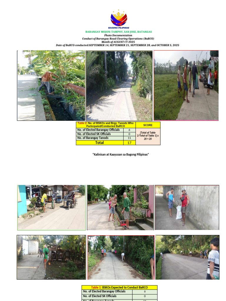 Barangay Mojon-Tampoy Road Clearing 2025 | PDF