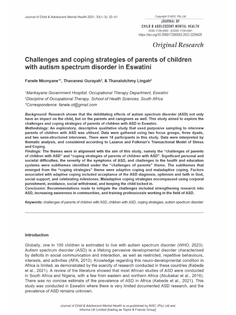 Coping Strategies for Parents of ASD Kids | PDF | Autism | Mental Disorder