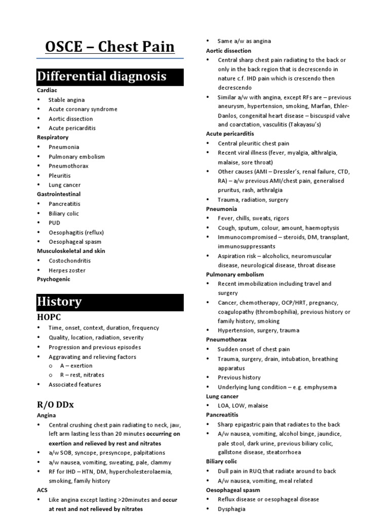 OSCE Chest Pain PDF Angina Pectoris Symptoms And Signs