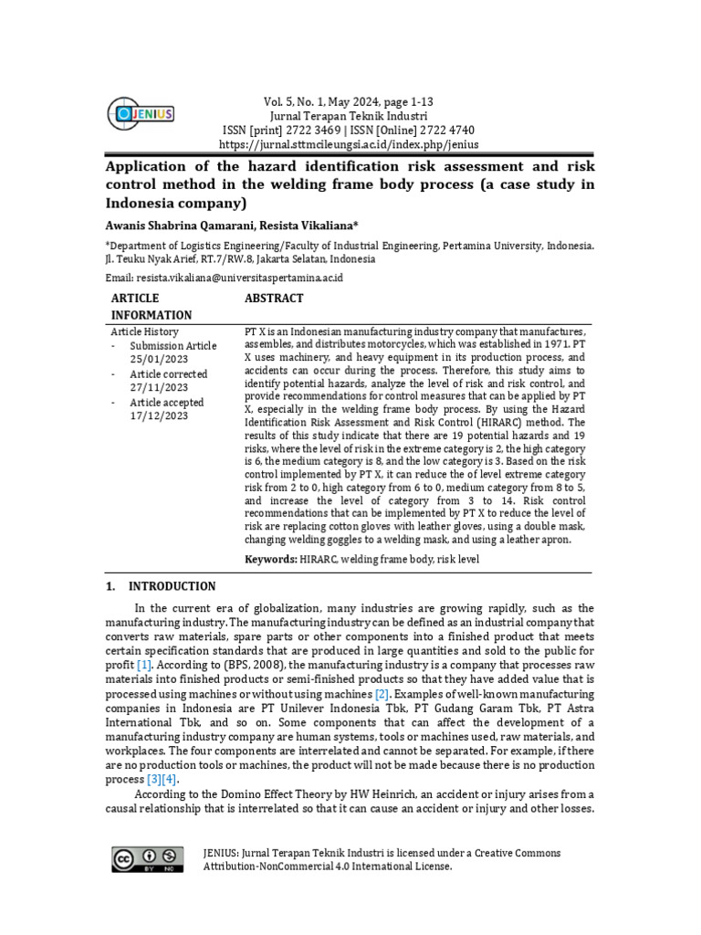 Risk Assessment in Welding Process | PDF | Occupational Safety And ...